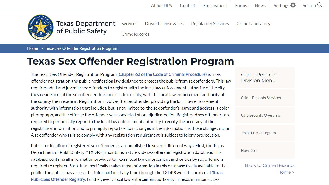 Texas Sex Offender Registration Program